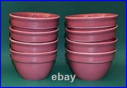 Vtg Hall Pottery Large Mixing Bowl 1097 w Matching Small Bowls 1091 (8), Maroon