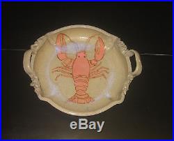 Vtg Hand Made/thrown Pottery Bowl W Hand Painted Lobster Inside & Sculpted Edge