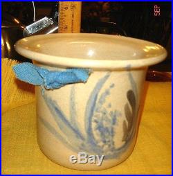 Vtg Heavy Denim Blue Jean Salt Glaze Style Pottery Jug Crock Vase Big Bowl Lot 2