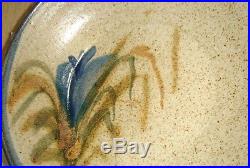 Vtg Heavy Denim Blue Jean Salt Glaze Style Pottery Jug Crock Vase Big Bowl Lot 2