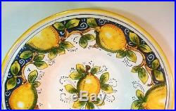 Vtg Italian MAJOLICA Charger Plate Bowl Wall Hanging Hand Painted LEMONS
