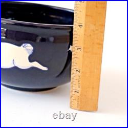 Vtg Karen Howell Legend Rabbit Moon BOWL artisan leaping bunnies blue 7.25x4