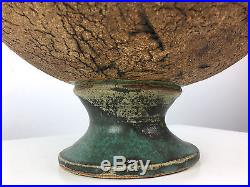 Vtg Large Sculptural Stoneware Turquoise Studio Pottery Bowl Mid Century Modern