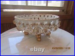 Vtg Limoges Reticulated Raised Floral Footed Centerpiece Bowl Gold Trim France