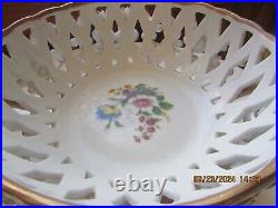 Vtg Limoges Reticulated Raised Floral Footed Centerpiece Bowl Gold Trim France