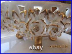 Vtg Limoges Reticulated Raised Floral Footed Centerpiece Bowl Gold Trim France