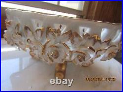 Vtg Limoges Reticulated Raised Floral Footed Centerpiece Bowl Gold Trim France