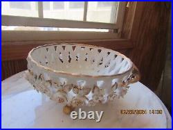 Vtg Limoges Reticulated Raised Floral Footed Centerpiece Bowl Gold Trim France