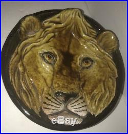 Vtg Lion Face Head Art Pottery MAJOLICA Ceramic Bowl Italian Hand Made Plate