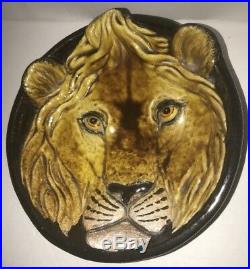 Vtg Lion Face Head Art Pottery MAJOLICA Ceramic Bowl Italian Hand Made Plate