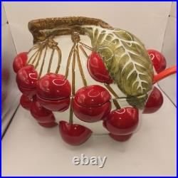 Vtg MCM ITALY MANCIOLI CHERRY Soup Tureen Candy Dish & Salt & Pepper