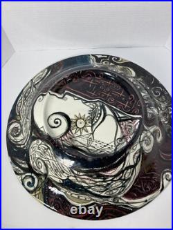 Vtg MCM Large 18.5 Finely Done Intricate Abstract Design Ceramic Bowl -Signed