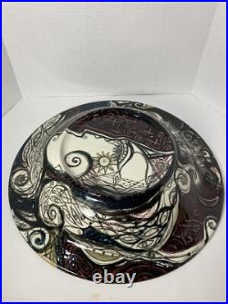 Vtg MCM Large 18.5 Finely Done Intricate Abstract Design Ceramic Bowl -Signed