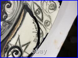 Vtg MCM Large 18.5 Finely Done Intricate Abstract Design Ceramic Bowl -Signed