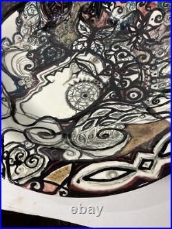 Vtg MCM Large 18.5 Finely Done Intricate Abstract Design Ceramic Bowl -Signed