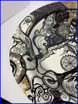 Vtg MCM Large 18.5 Finely Done Intricate Abstract Design Ceramic Bowl -Signed