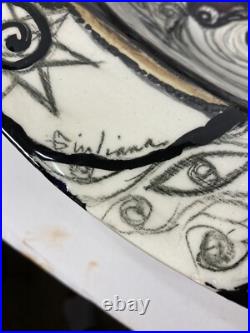 Vtg MCM Large 18.5 Finely Done Intricate Abstract Design Ceramic Bowl -Signed