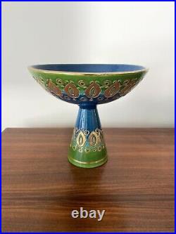 Vtg MCM Rosental Netter Aldo Londi Italian Ceramic Pottery Bowl Green Blue Gold