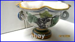 Vtg Majolica Pottery Italian Fruit Bowl Pedestal Dual Handles Hand Painted 9.5