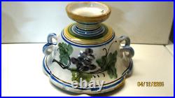 Vtg Majolica Pottery Italian Fruit Bowl Pedestal Dual Handles Hand Painted 9.5