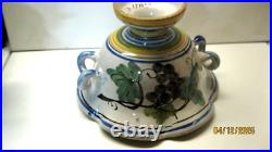 Vtg Majolica Pottery Italian Fruit Bowl Pedestal Dual Handles Hand Painted 9.5
