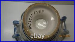 Vtg Majolica Pottery Italian Fruit Bowl Pedestal Dual Handles Hand Painted 9.5