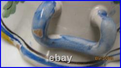 Vtg Majolica Pottery Italian Fruit Bowl Pedestal Dual Handles Hand Painted 9.5