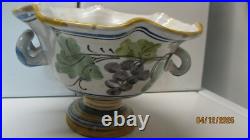 Vtg Majolica Pottery Italian Fruit Bowl Pedestal Dual Handles Hand Painted 9.5