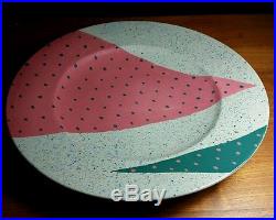 Vtg Masuo Ojima Studio Art Pottery bowl platter Memphis era pink teal geometric