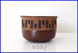 Vtg. Mid-Century Modern Etched Stoneware Planter Bowl Pot Textured Brown Pottery