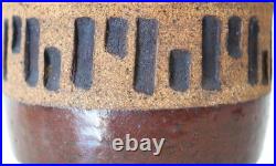 Vtg. Mid-Century Modern Etched Stoneware Planter Bowl Pot Textured Brown Pottery