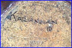 Vtg. Mid-Century Modern Etched Stoneware Planter Bowl Pot Textured Brown Pottery