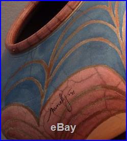 Vtg Mindy Brunn Raku Studio Southwestern Turquoise Pottery Vase/ Bowl Spider Web