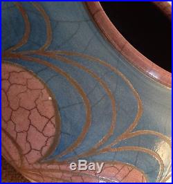 Vtg Mindy Brunn Raku Studio Southwestern Turquoise Pottery Vase/ Bowl Spider Web