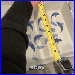 Vtg Miranda Thomas for Simon Pearce Blue Koi Fish 10 Square Art Pottery Bowl