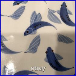 Vtg Miranda Thomas for Simon Pearce Blue Koi Fish 10 Square Art Pottery Bowl