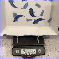 Vtg Miranda Thomas for Simon Pearce Blue Koi Fish 10 Square Art Pottery Bowl