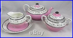 Vtg Nippon Morimura Pink Black Flowers Teapot Tea Set Covered Cheese Dish Bowl
