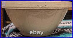 Vtg Primitive Farmhouse Zinc Glazed Crock Dough Mixing Bowl Antique 10.5 wide