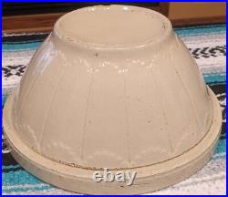 Vtg Primitive Farmhouse Zinc Glazed Crock Dough Mixing Bowl Antique 10.5 wide