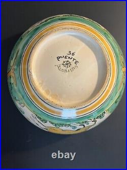 Vtg. Puente Arzobispo Hand Painted Spanish Majolica Folk Art Pottery Lg. Bowl #36
