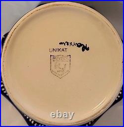 Vtg Rare Polish Pottery Unikat Pedestal Bowl Blue Heaven Floral Fluted Rim 7.5T