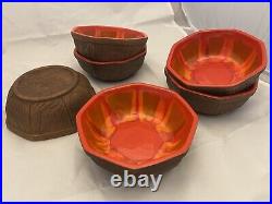 Vtg Red Drip Glaze California Pottery Rustic Bowls 750B USA