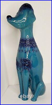 Vtg Rimini Blue 18 3/4 Dog Figurine Aldo Londi Bitossi Style Signed Italy