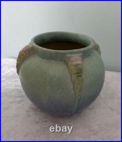 Vtg Roseville Topeo Blue round rose bowl vase 245-6 USA arts & crafts pottery