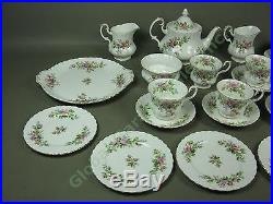 Vtg Royal Albert Moss Rose Bone China Tea Set Lot Teapot Cups Creamer Sugar Bowl