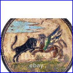 Vtg Sgraffito Montopoli Italy Large 10.5 Bowl Hand Painted Design Bull Pegasus