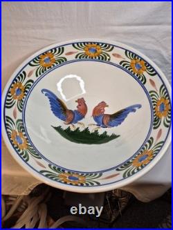 Vtg Skyros Greece Pottery Stunning Double Roosters 16 Hand Painted Cottage Farm