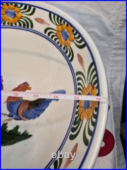 Vtg Skyros Greece Pottery Stunning Double Roosters 16 Hand Painted Cottage Farm