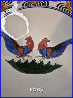 Vtg Skyros Greece Pottery Stunning Double Roosters 16 Hand Painted Cottage Farm
